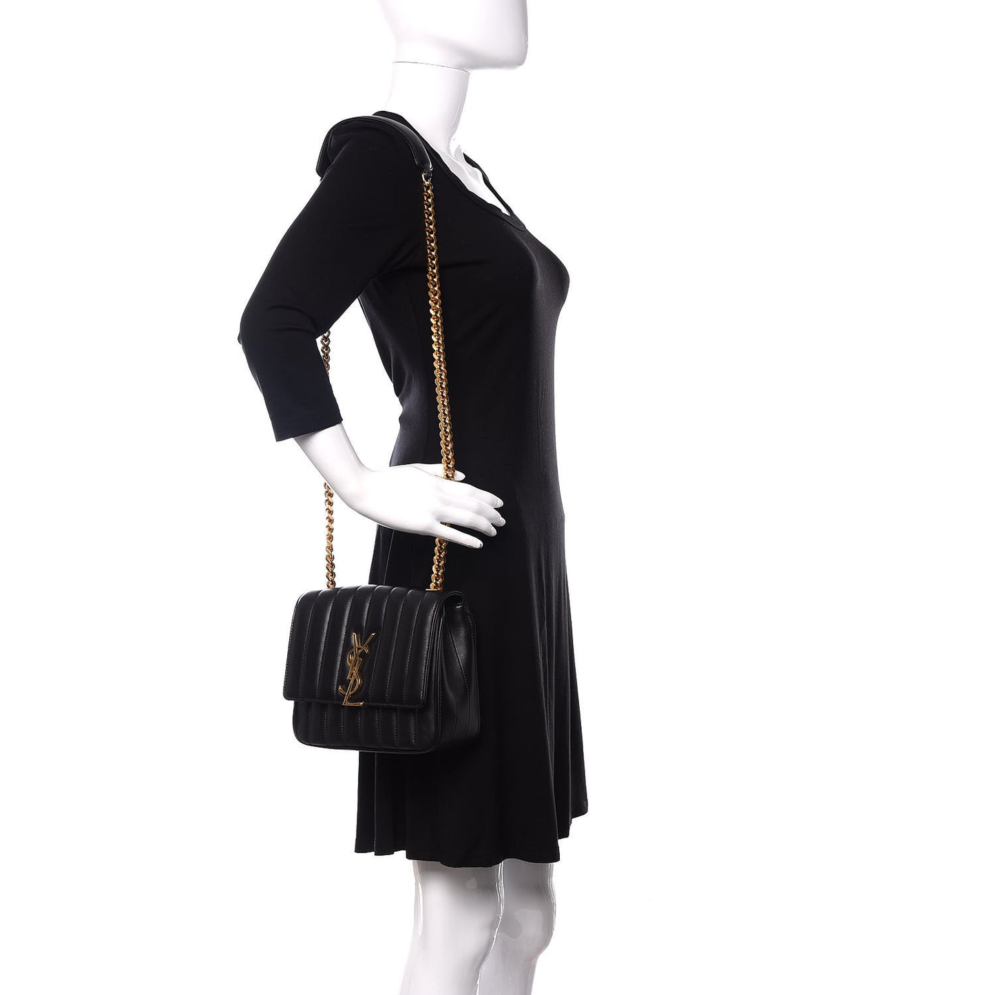 Lambskin Matelasse Monogram Medium Vicky Chain Bag Black