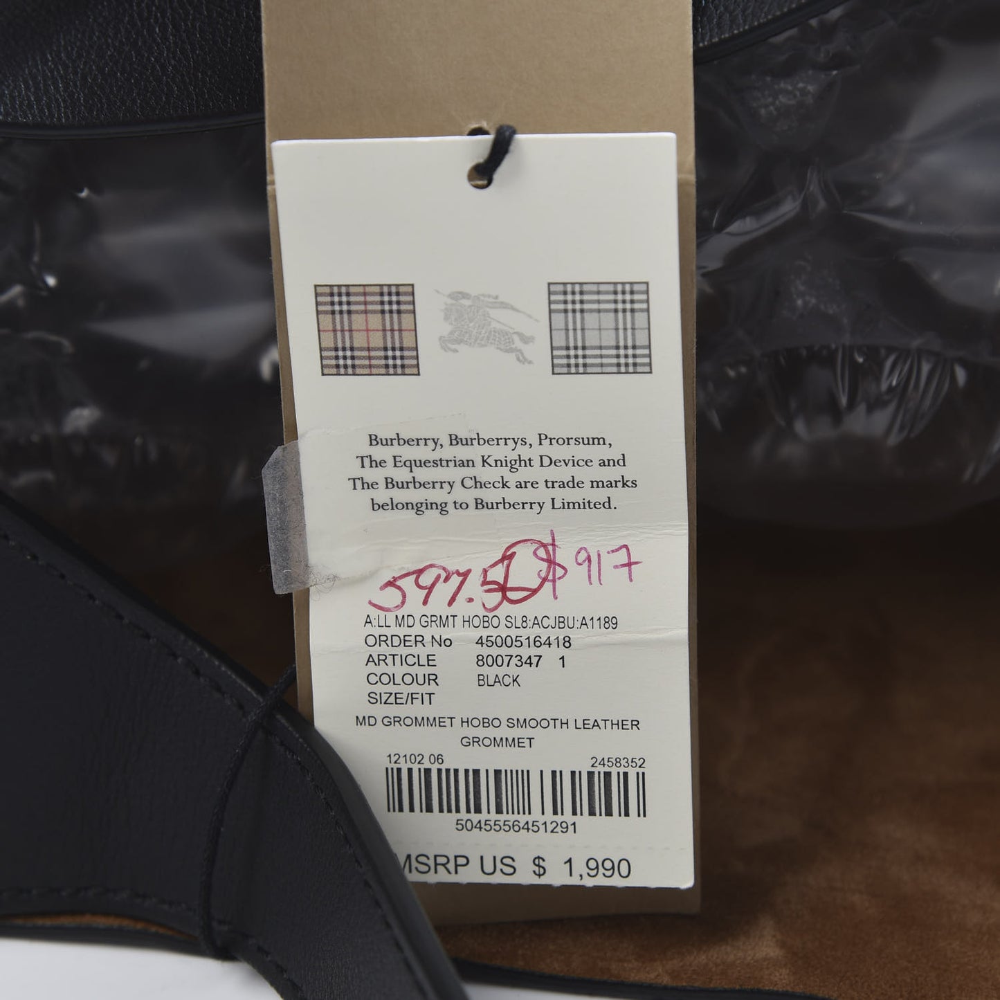 Smooth Calfskin Medium Grommet Hobo Black