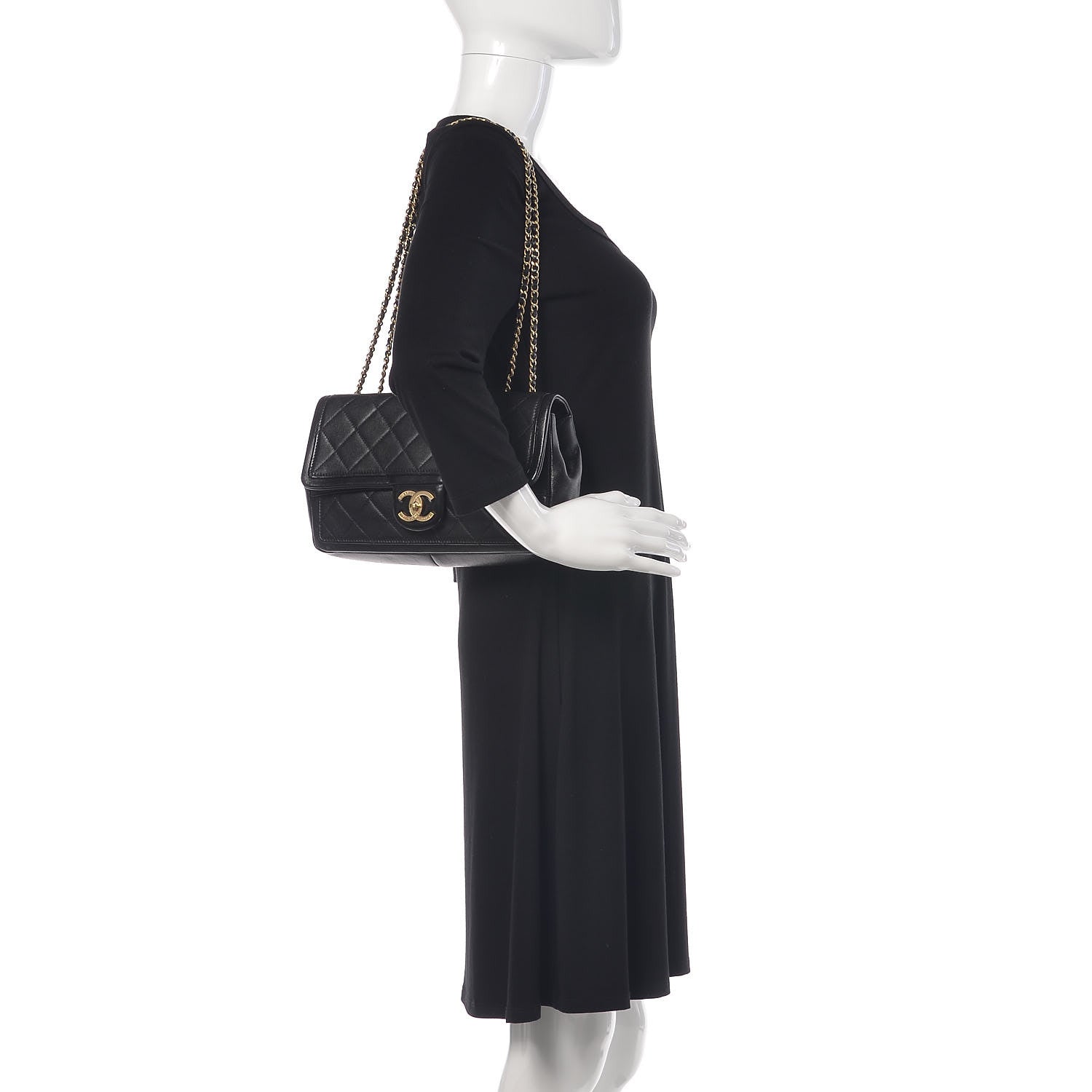 Chanel Calfskin Quilted Medium Graphic Flap Bag Black 2 of 10