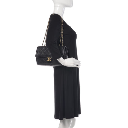 Chanel Calfskin Quilted Medium Graphic Flap Bag Black 2 of 10
