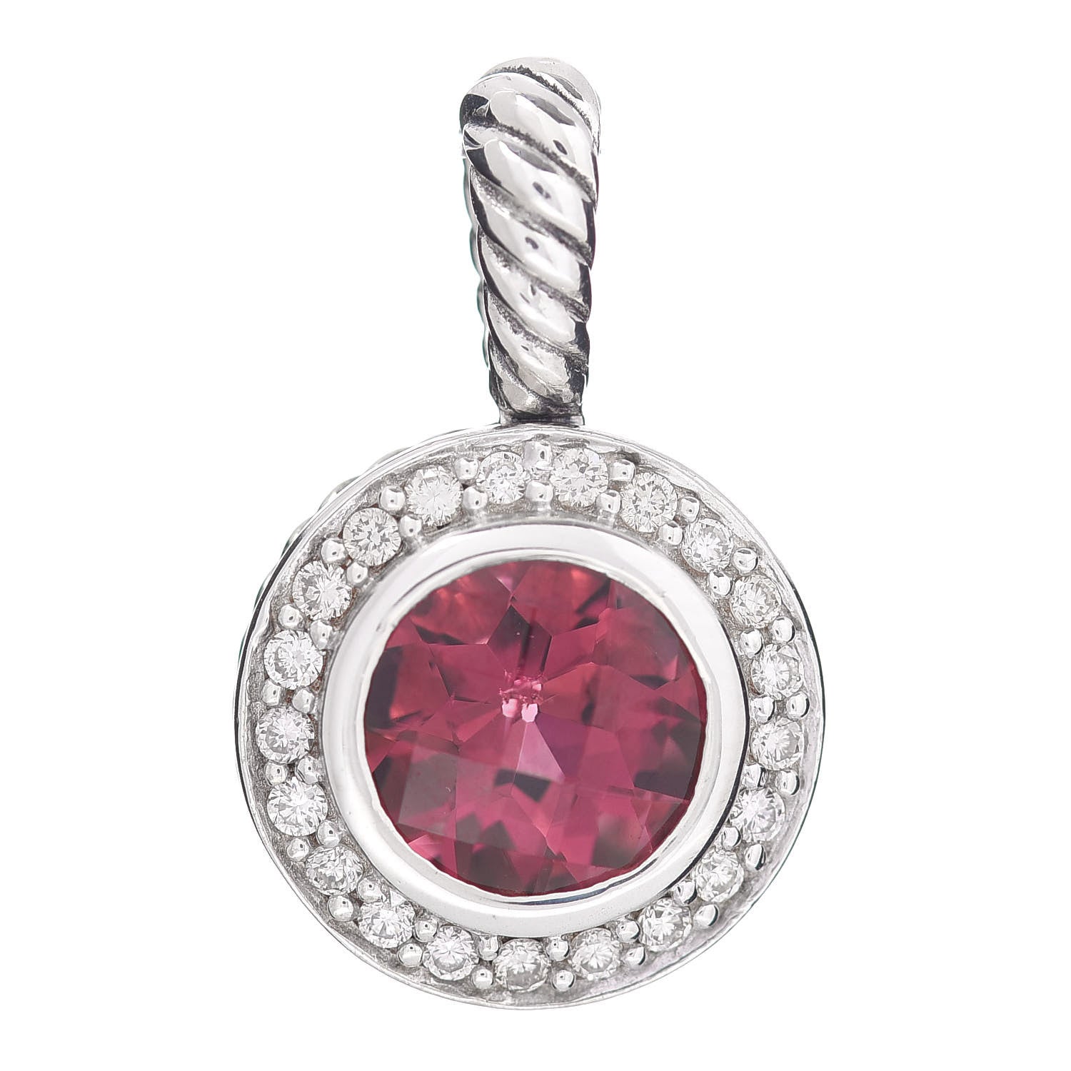 David Yurman Sterling Silver Pink Tourmaline Diamond 8mm Petite Cerise Pendant 1 of 3