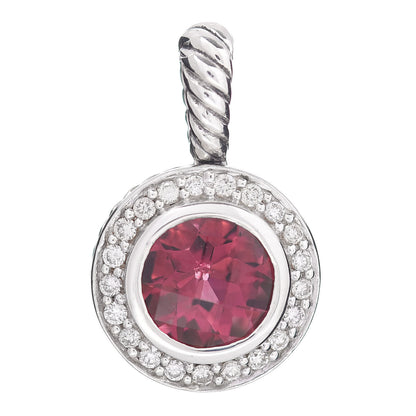 David Yurman Sterling Silver Pink Tourmaline Diamond 8mm Petite Cerise Pendant 1 of 3