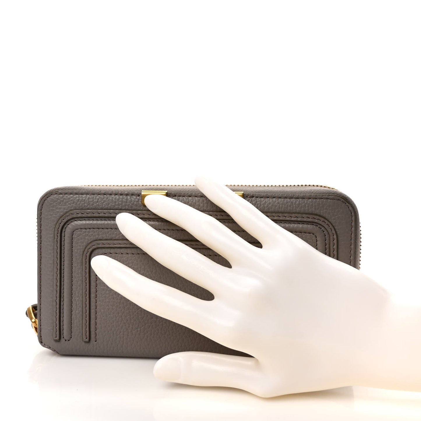 Calfskin Marcie Long Zip Around Wallet Cashmere Grey