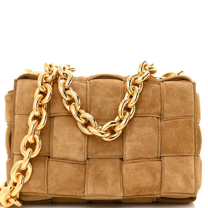 Bottega Veneta Suede Maxi Intrecciato Padded Chain Cassette Crossbody Bag Taupe 7 of 9