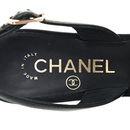 Chanel Lambskin Grosgrain CC Slingback Pumps 37 Black 7 of 8