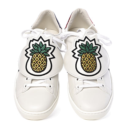 Gucci Calfskin Ayers Crystal Web Womens New Ace Pineapple Sneakers 37 White 9 of 11