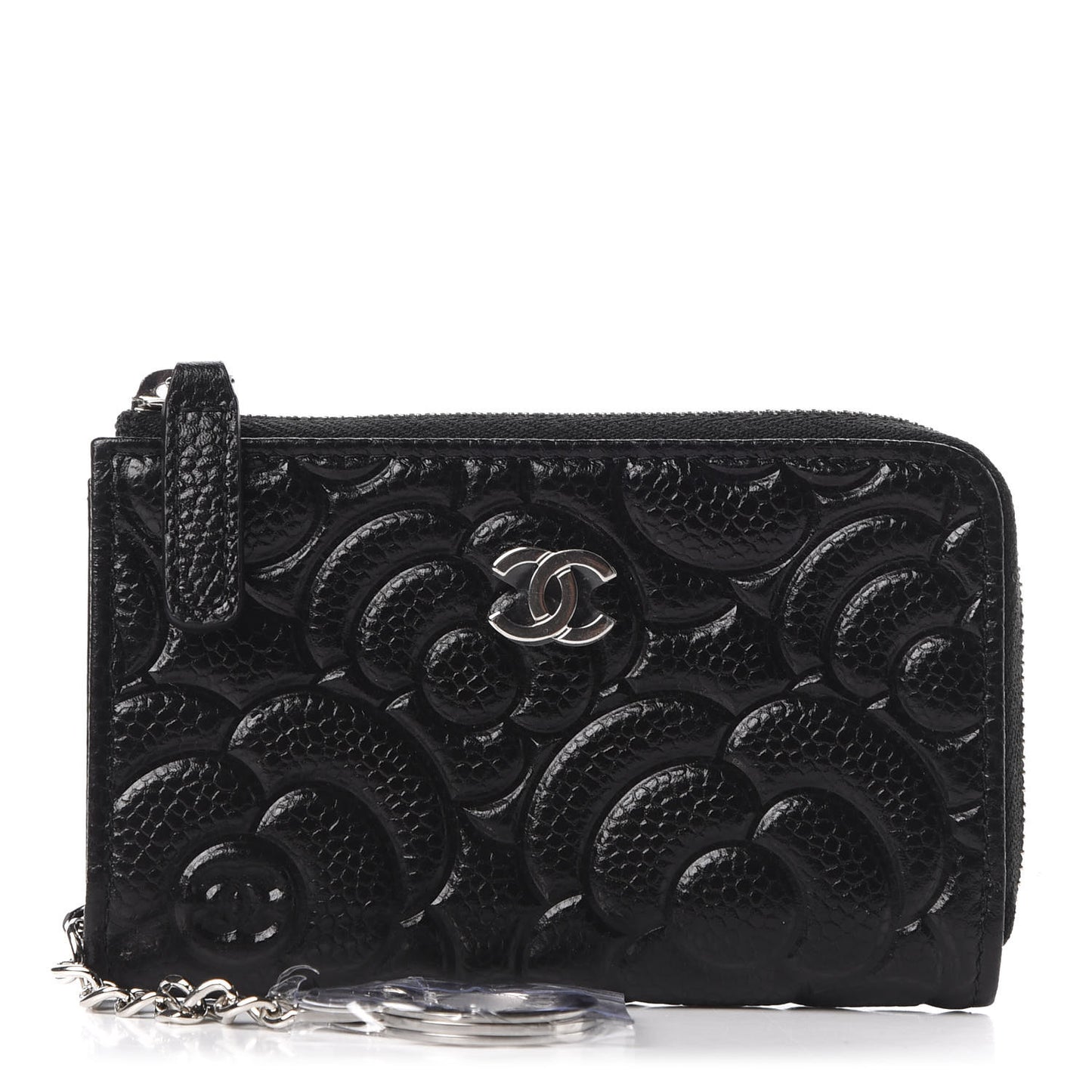 Caviar Camellia Embossed Key Holder Case Black