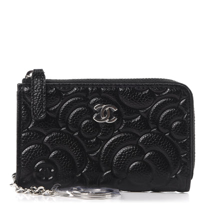 Chanel Caviar Camellia Embossed Key Holder Case Black 1 of 11