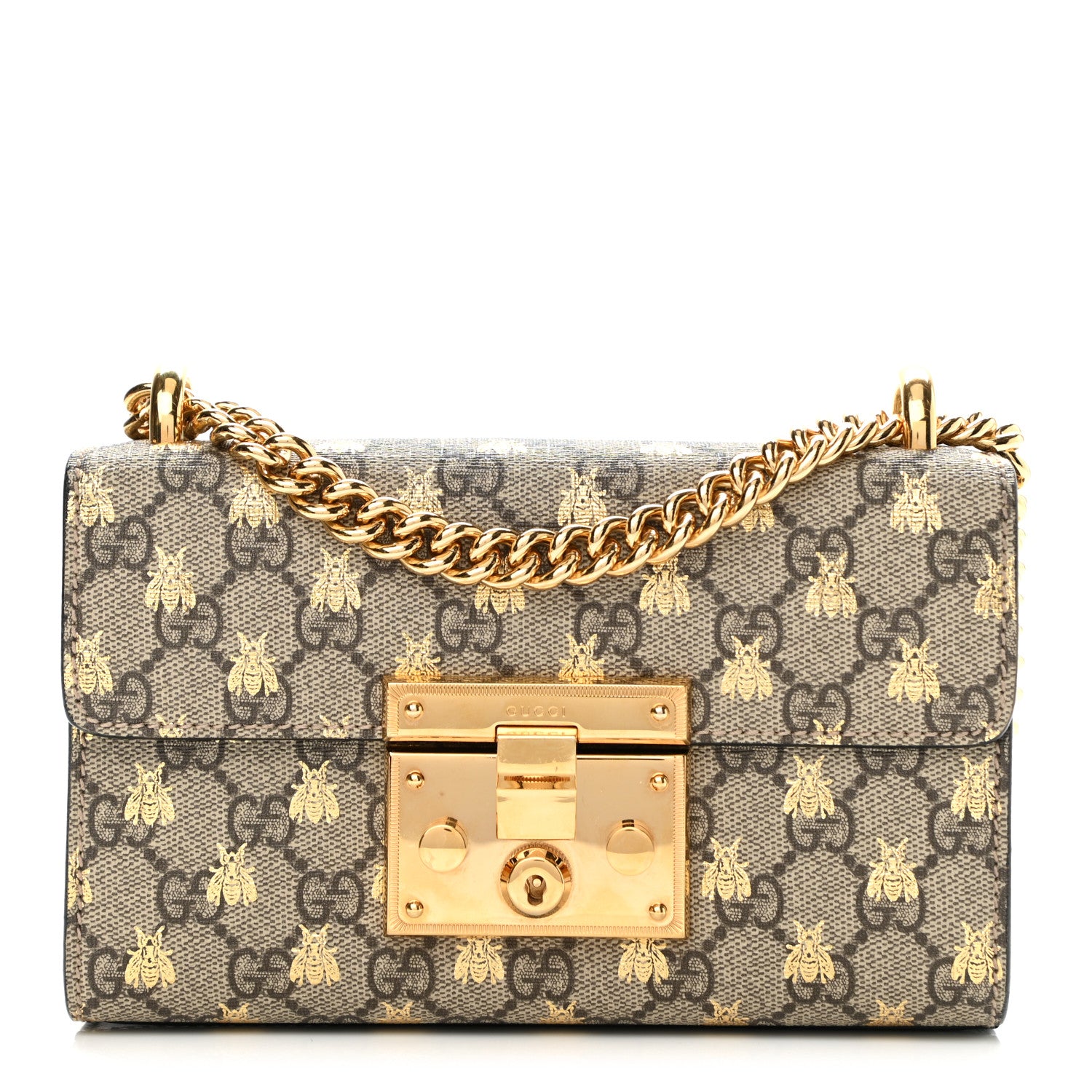 Gucci GG Supreme Monogram Bees Small Padlock Shoulder Bag Black 1 of 10