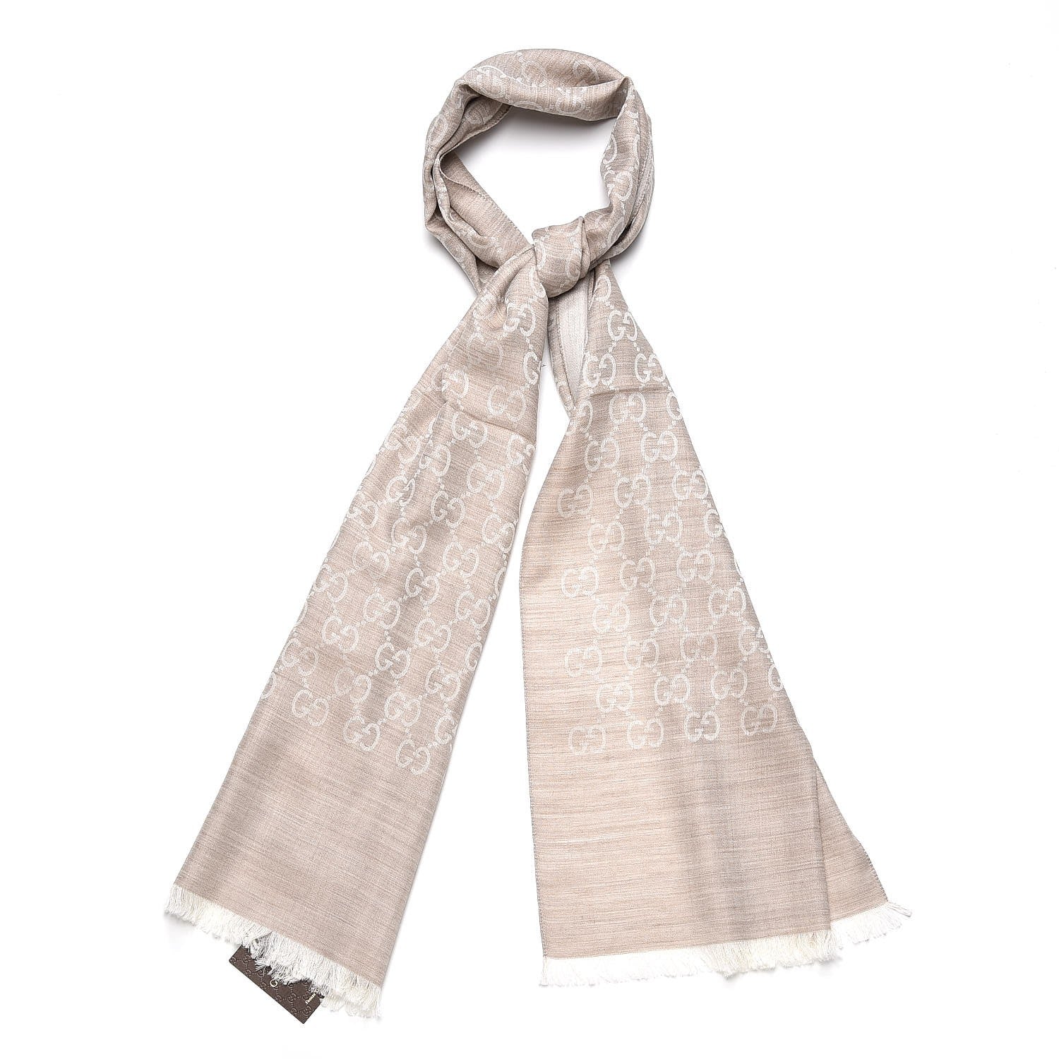 Gucci Wool Silk GG Monogram GGNat Scarf Sand 1 of 5