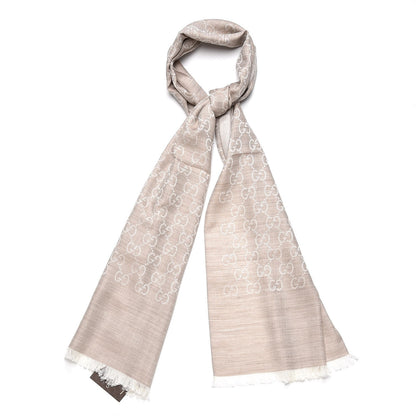 Gucci Wool Silk GG Monogram GGNat Scarf Sand 1 of 5