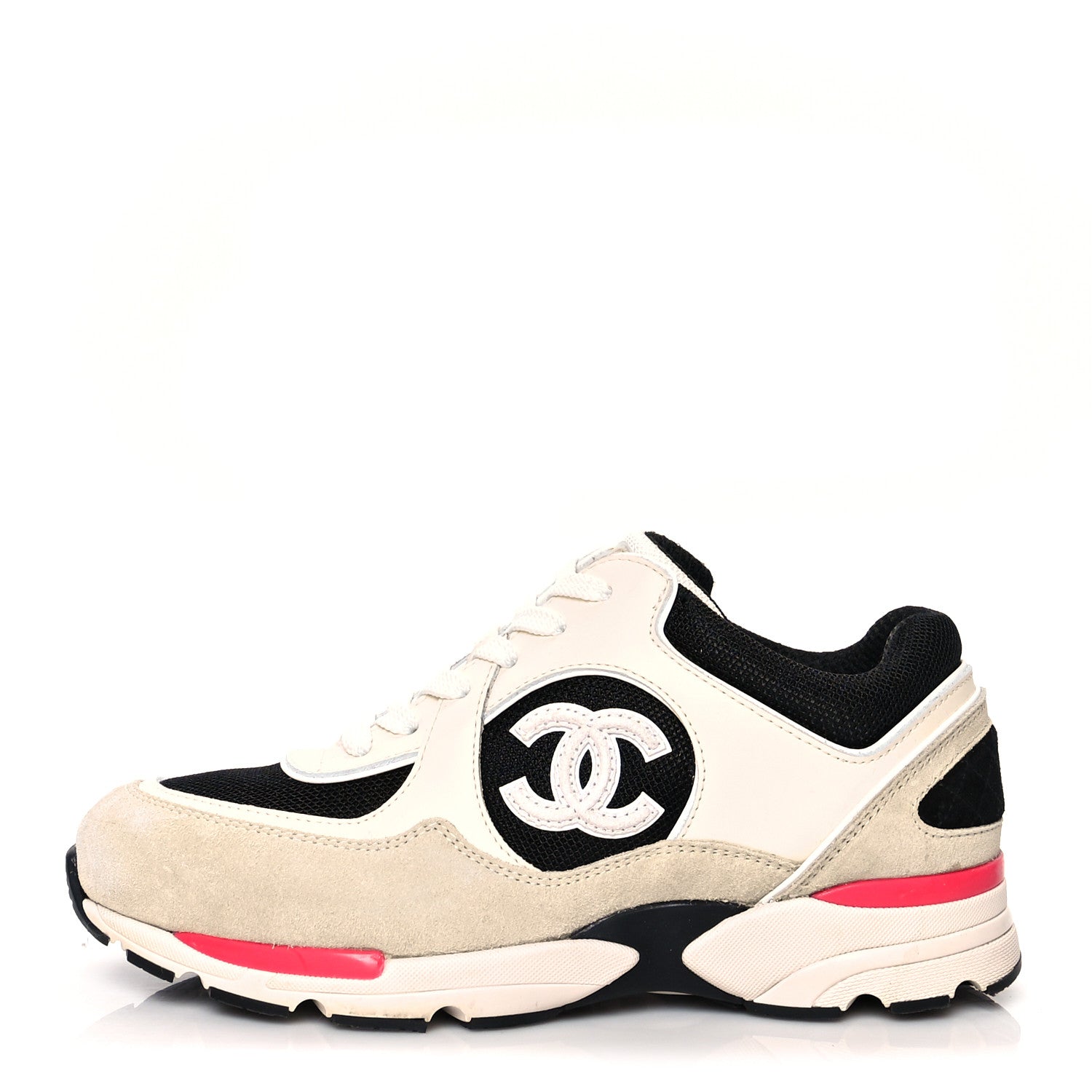 Chanel Mesh Suede Calfskin Womens CC Sneakers 38 White Black Pink 1 of 10