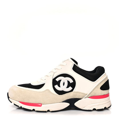 Chanel Mesh Suede Calfskin Womens CC Sneakers 38 White Black Pink 1 of 10
