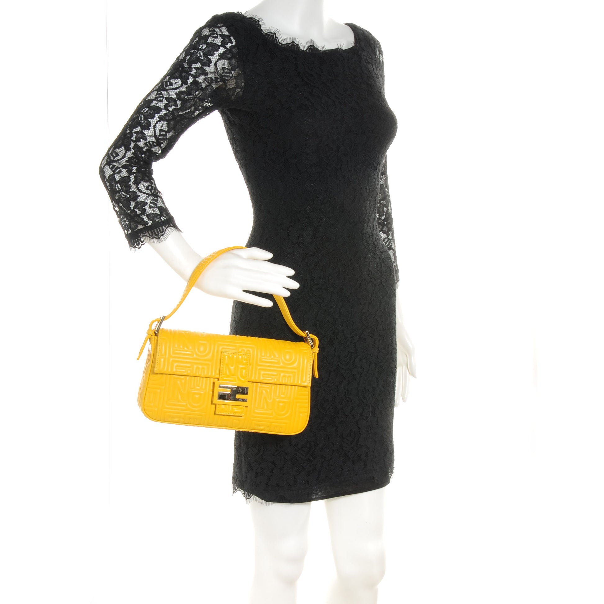 Fendi Nappa Logo Embossed Baguette Lemon Giallo 2 of 7