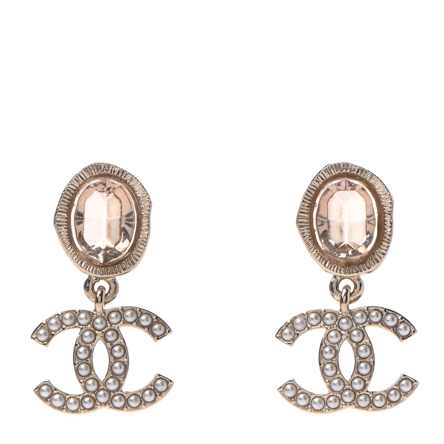 Chanel Crystal Pearl CC Drop Earrings Gold 1 of 4