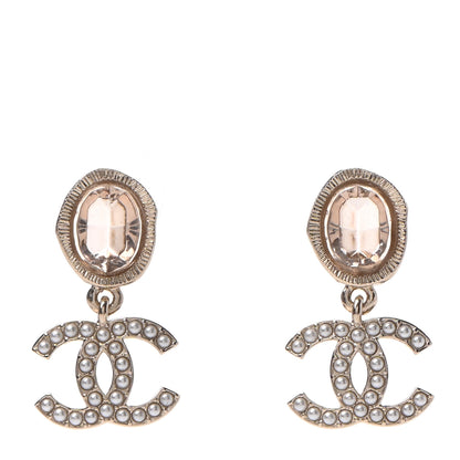 Chanel Crystal Pearl CC Drop Earrings Gold 1 of 4