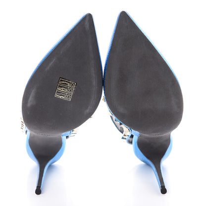 Valentino Garavani Metallic Pebbled Calfskin Rockstud Ankle Strap 100mm Pumps 39 Light Blue 8 of 13