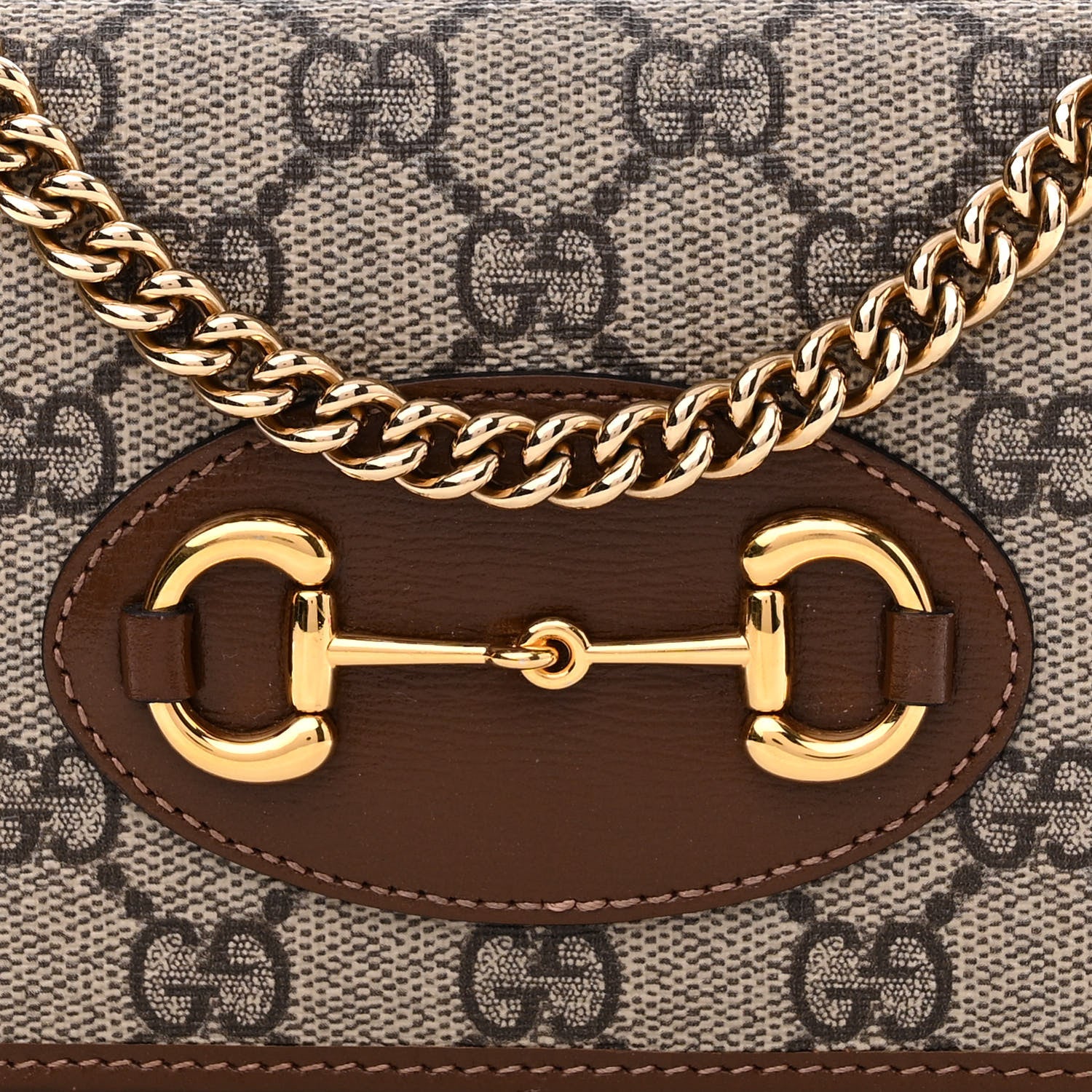 Gucci GG Supreme Monogram Azalea Calfskin Horsebit 1955 Wallet On Chain Beige Ebony Brown Sugar 8 of 11