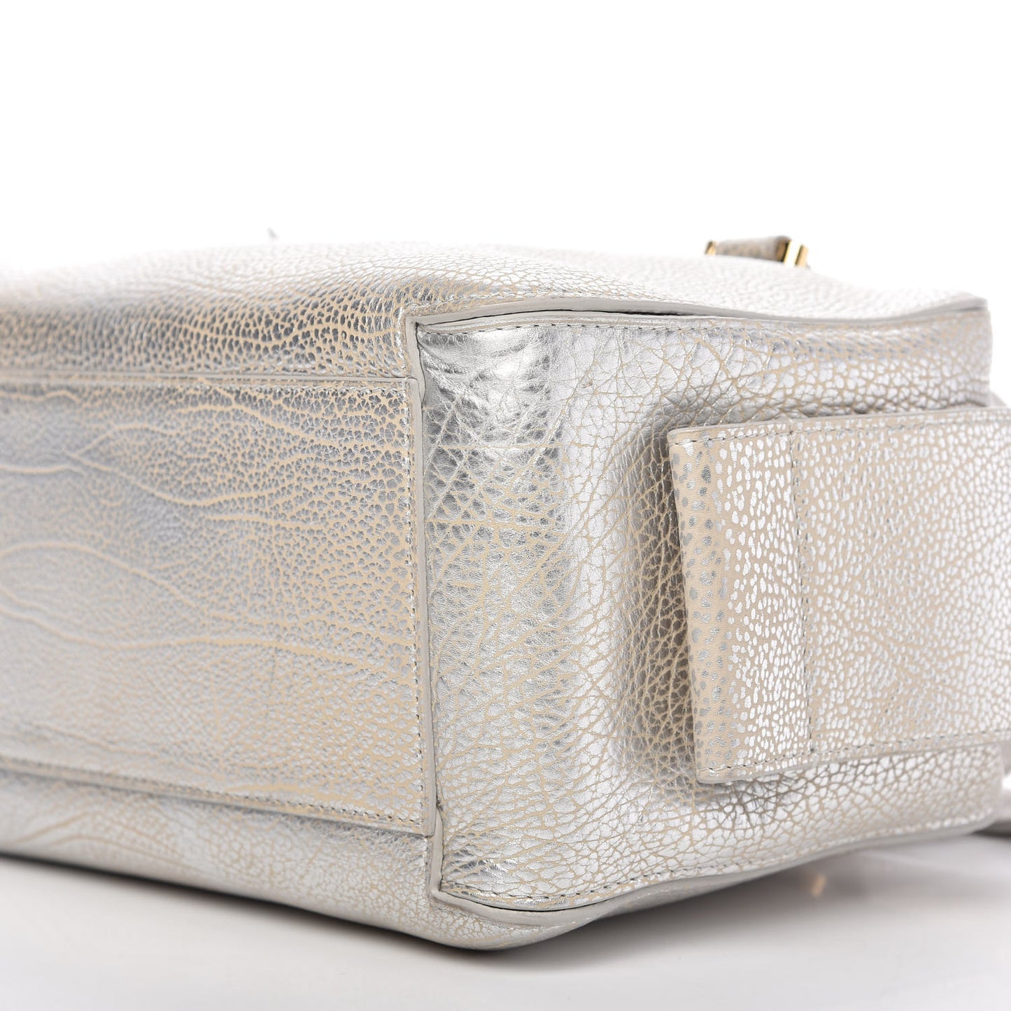 Metallic Crispy Calfskin Cool Box Satchel Antique Silver