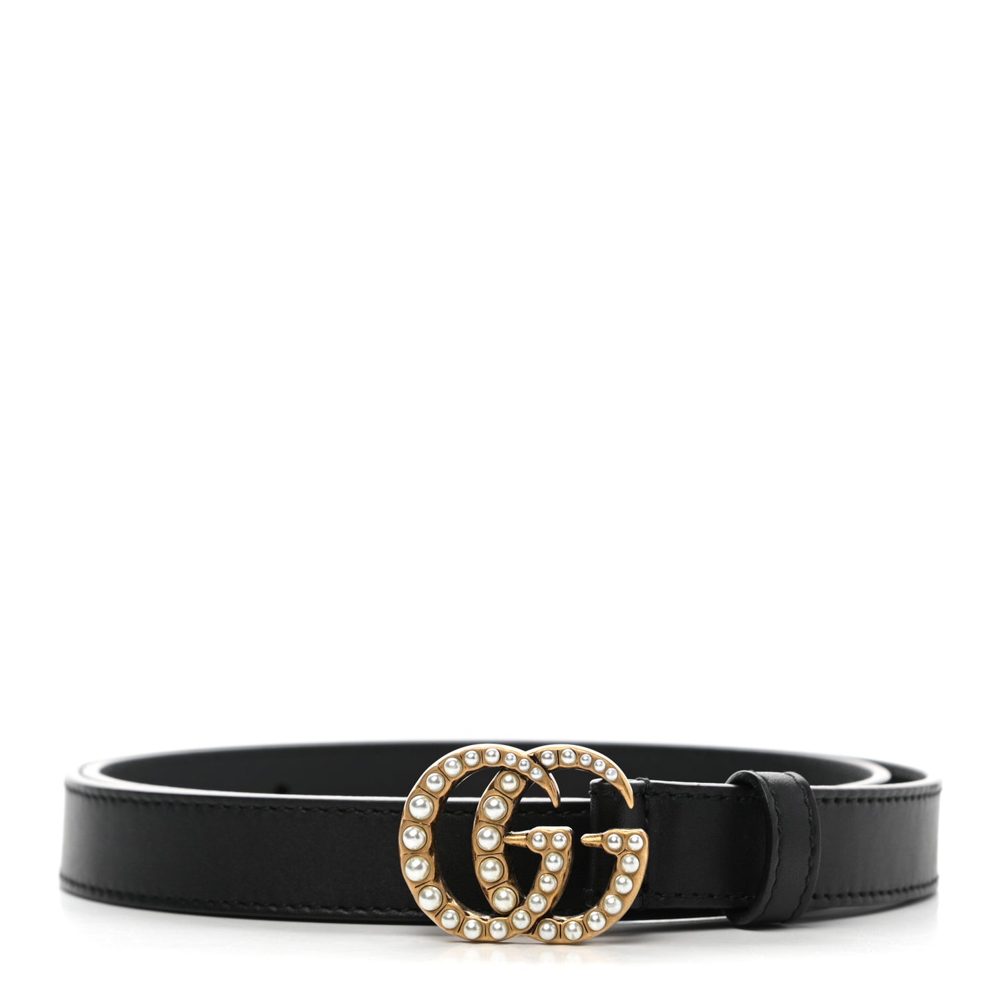 Moon Calfskin Pearl Double G 20mm Belt 80 32 Black Cream