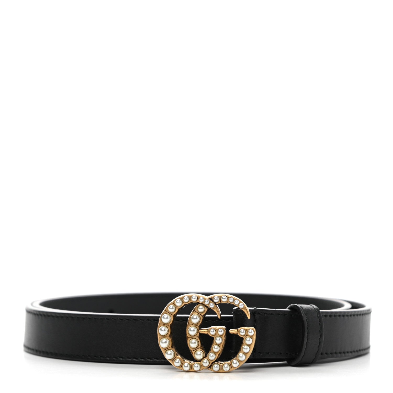 Gucci Moon Calfskin Pearl Double G 20mm Belt 80 32 Black Cream 1 of 5