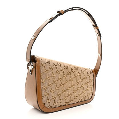 Gucci Monogram Small Horsebit 1955 Asymmetric Shoulder Bag Beige Brown Sugar 3 of 9