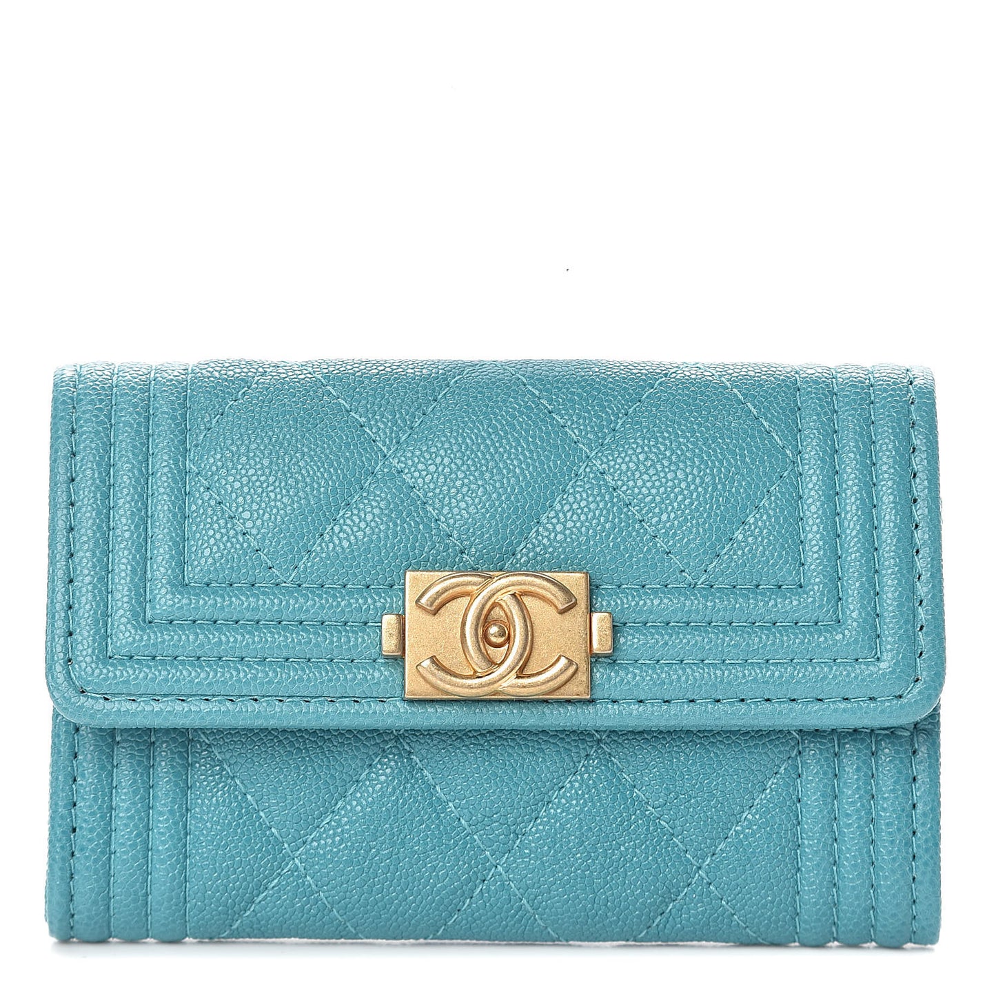 Caviar Quilted Boy Card Holder Wallet Turquoise
