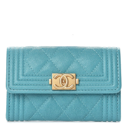 Chanel Caviar Quilted Boy Card Holder Wallet Turquoise 1 of 9