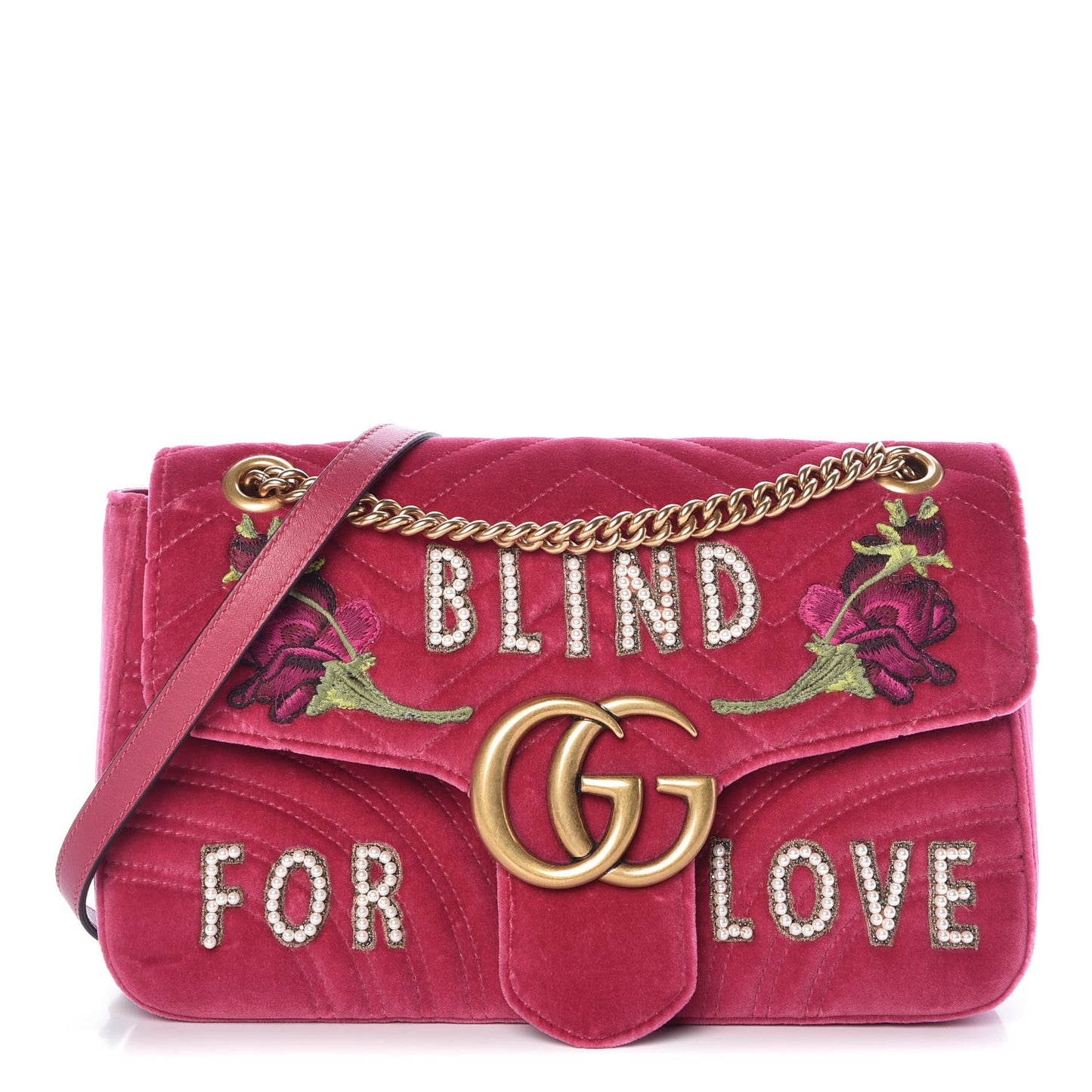 Velvet Matelasse Blind for Love Embroidered Medium GG Marmont Shoulder Bag Light Raspberry Rose Multicolor