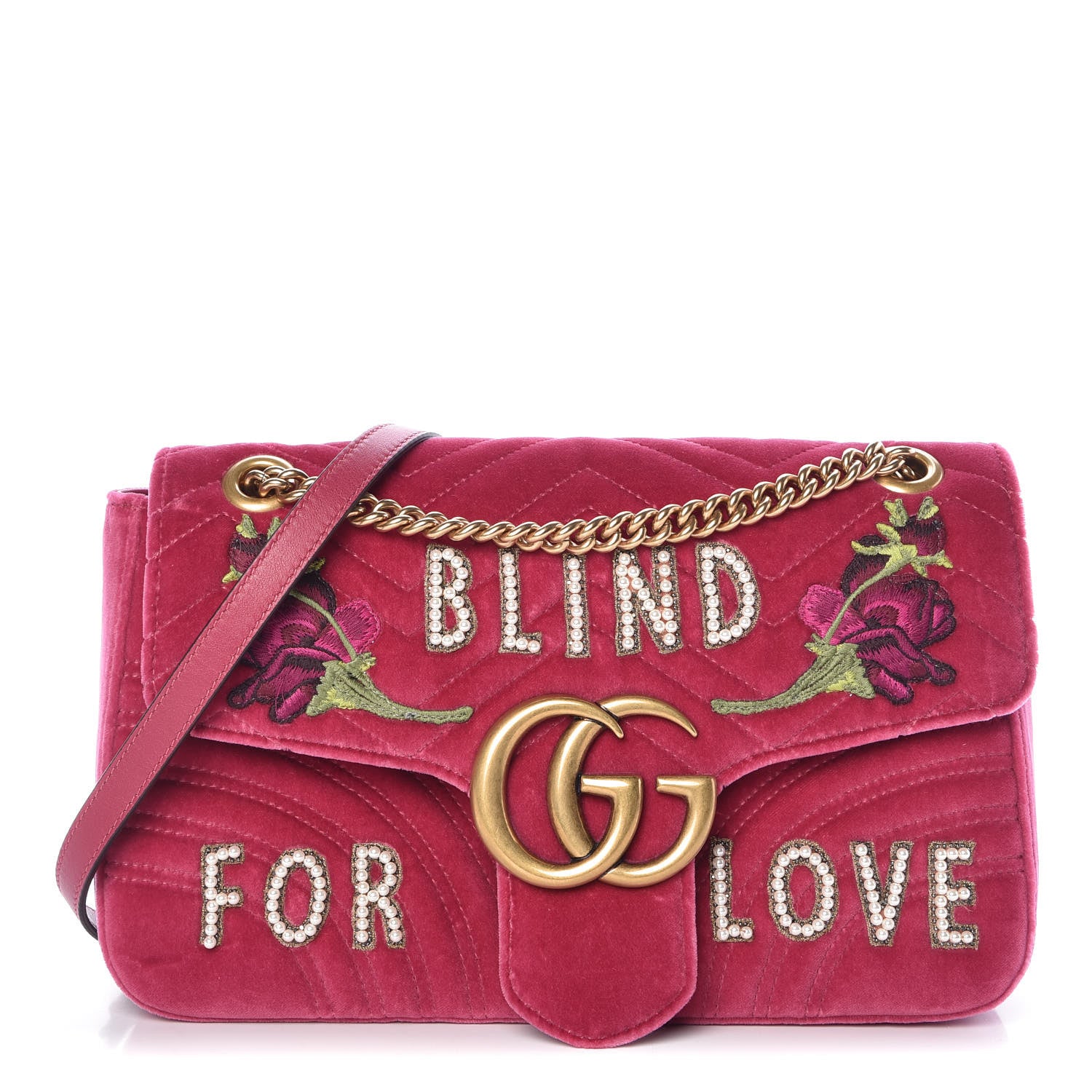 Gucci Velvet Matelasse Blind for Love Embroidered Medium GG Marmont Shoulder Bag Light Raspberry Rose Multicolor 1 of 9