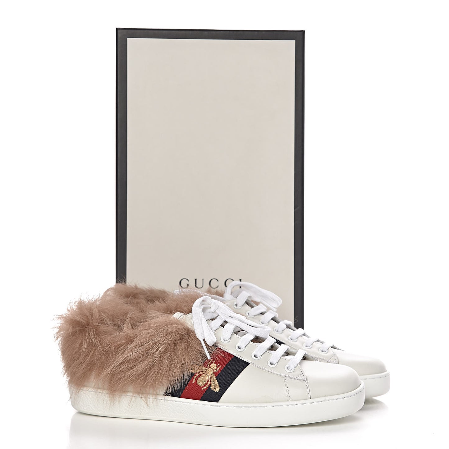 Calfskin Wool Web Bee Embroidered Mens Ace Sneakers 8 White