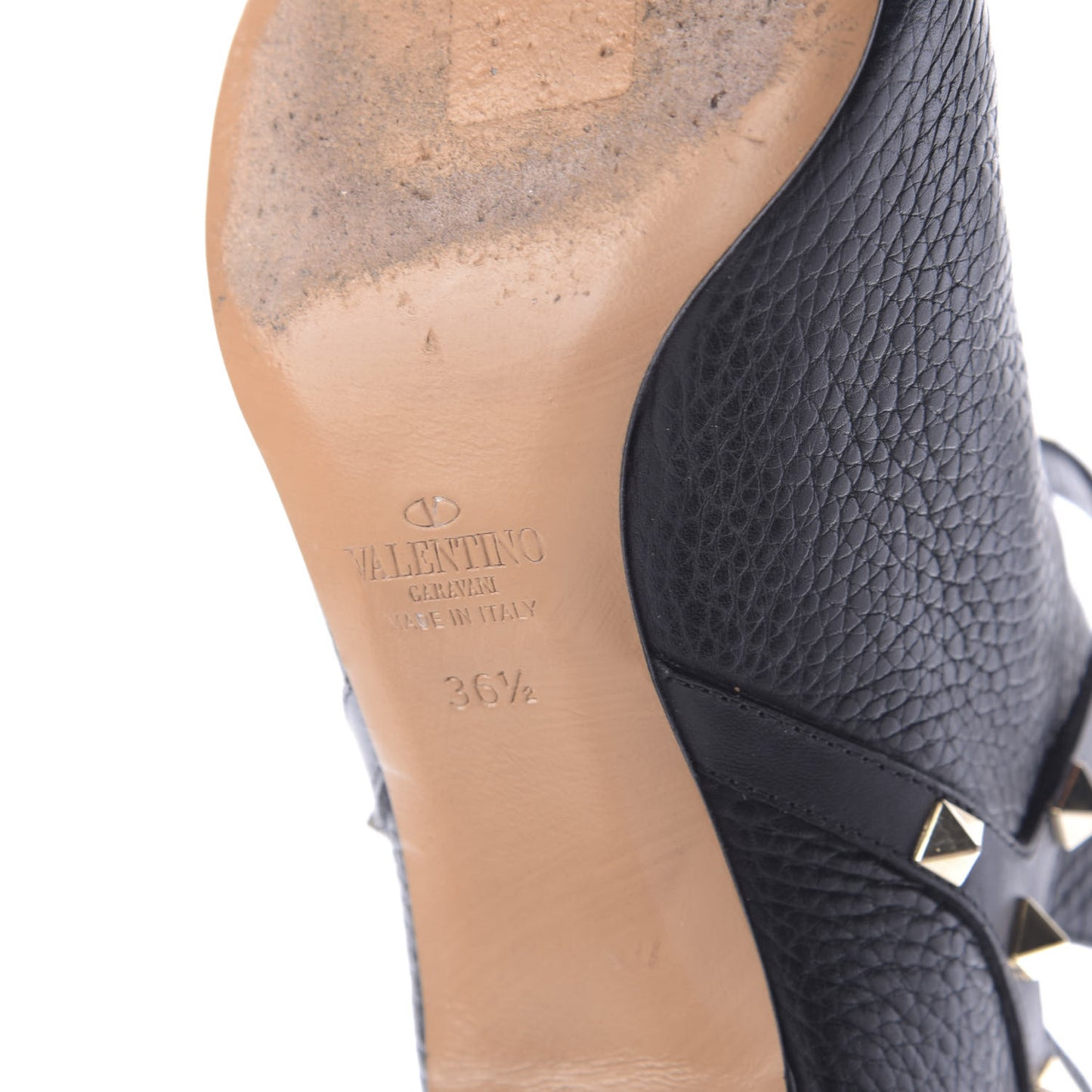 Pebbled Calfskin Rockstud Double Buckle 65mm Ankle Boots 36.5 Black