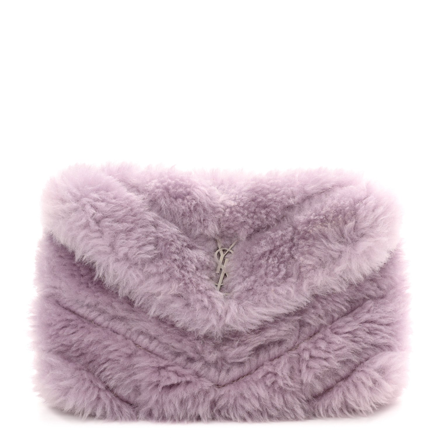 Saint Laurent Shearling Quilted Monogram Loulou Puffer Pouch Clutch Lilac 1 of 10