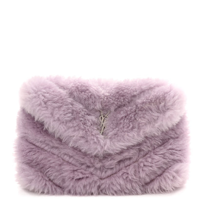 Saint Laurent Shearling Quilted Monogram Loulou Puffer Pouch Clutch Lilac 1 of 10