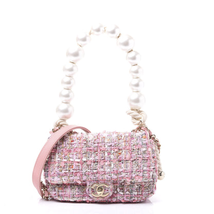 Chanel Tweed Mini Pearl Handle Flap Pink Beige Orange Ecru 1 of 9