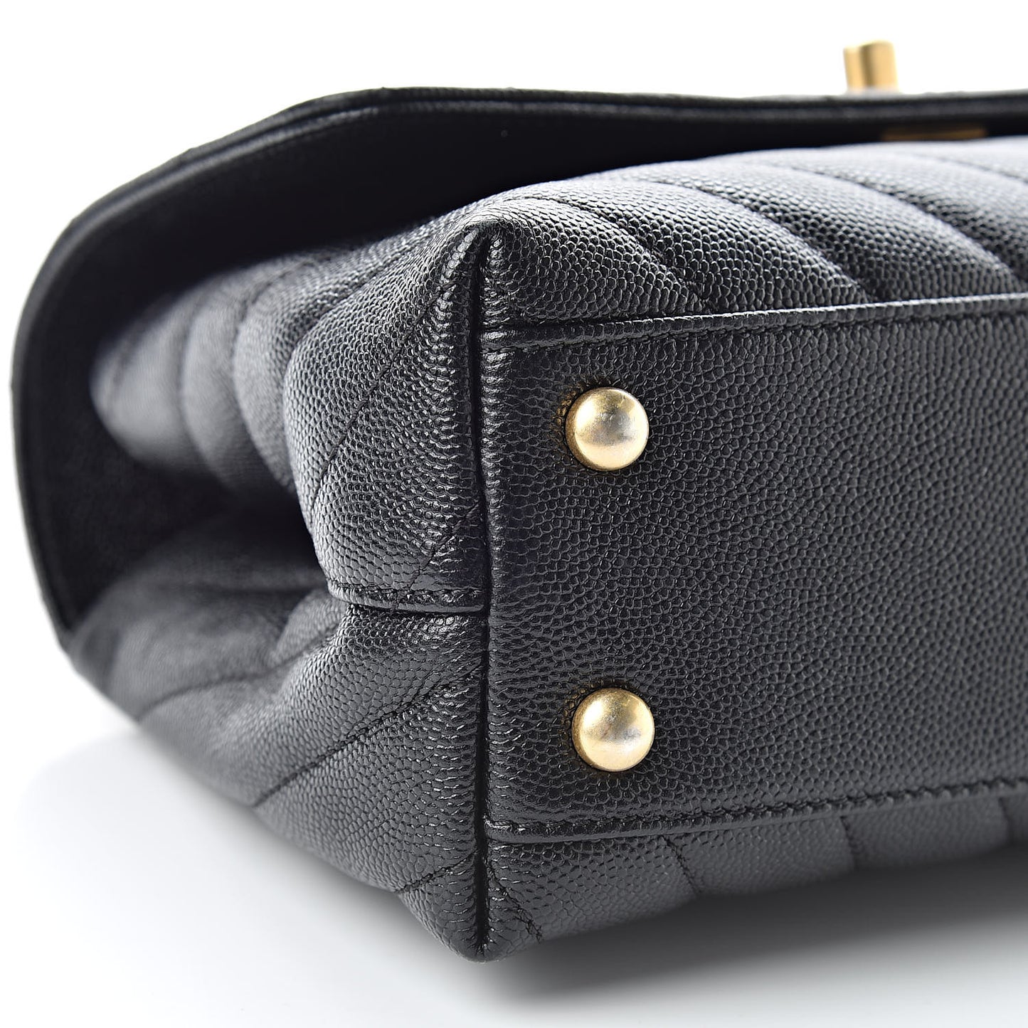Caviar Chevron Quilted Mini Coco Handle Flap Black