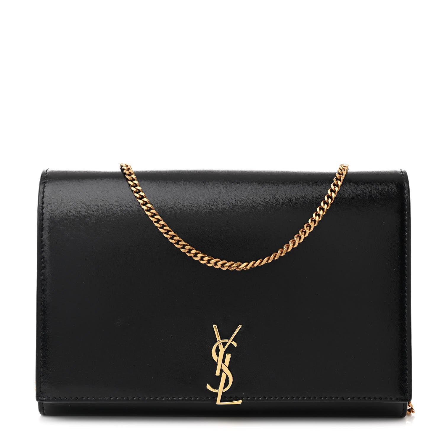 Saint Laurent Glossy Calfskin Monogram Chain Wallet Black 1 of 13