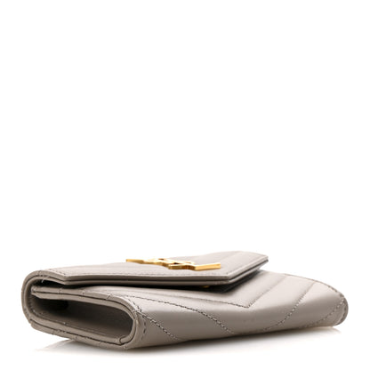Saint Laurent Lambskin Matelasse Chevron Small Monogram Envelope Wallet Dark Beige 3 of 9