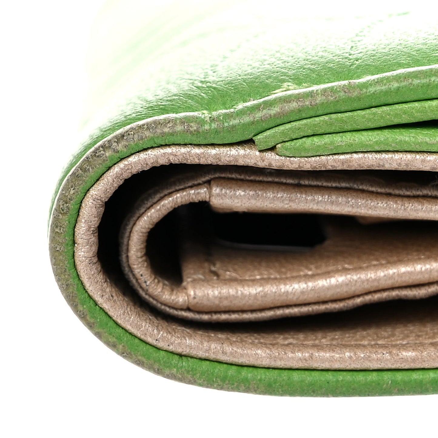 Lambskin Camellia Embossed Compact French Flap Wallet Green