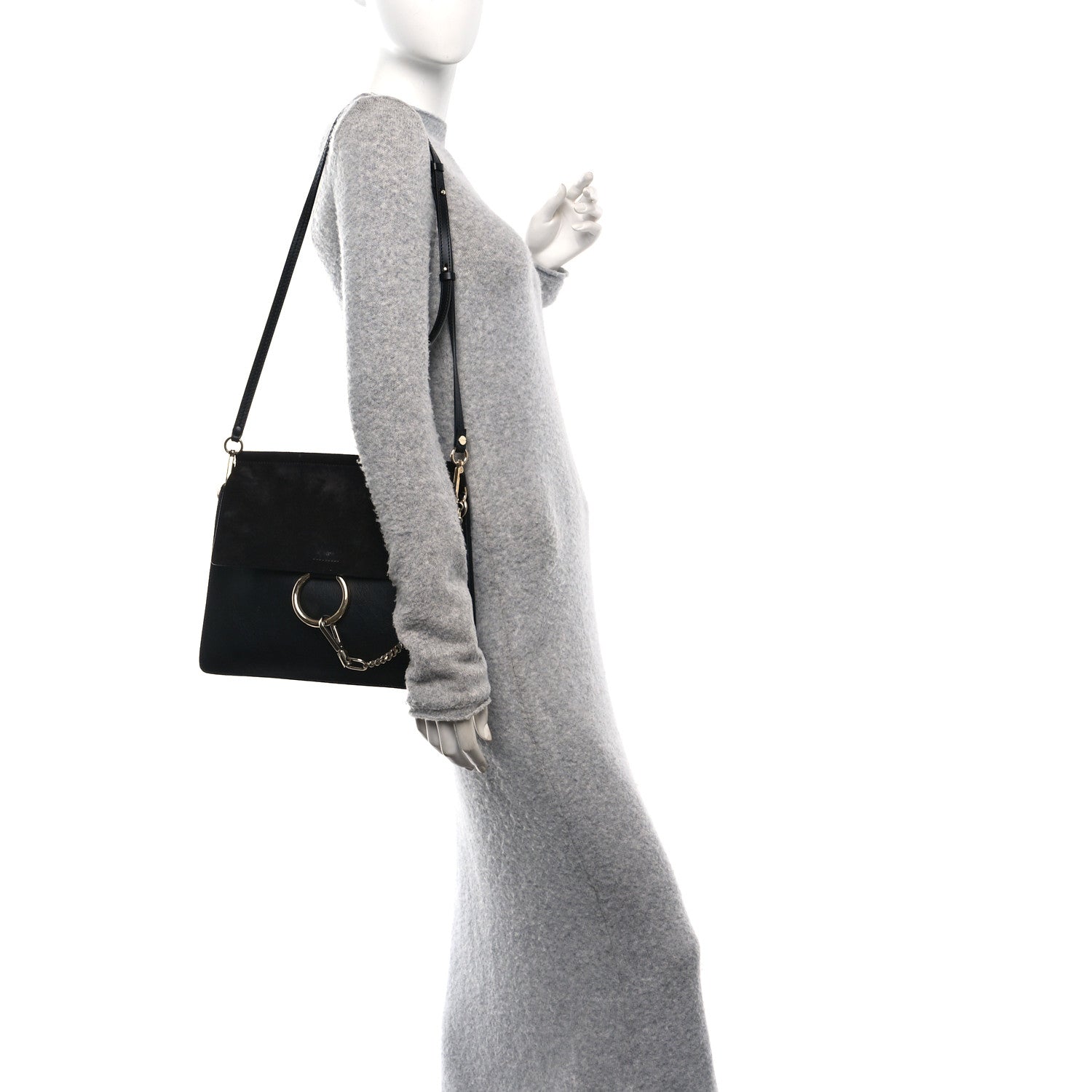 Chloe Suede Calfskin Medium Faye Shoulder Bag Black 2 of 10