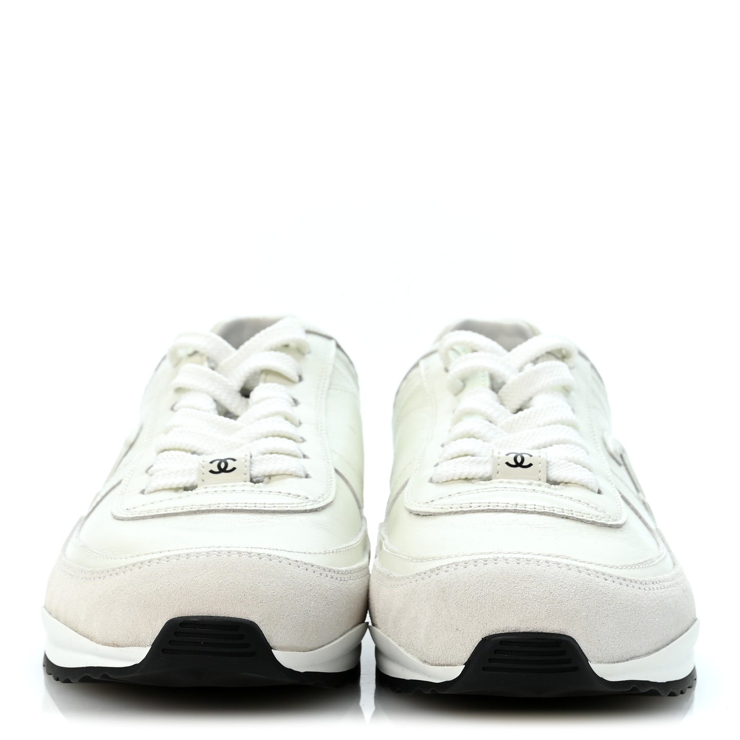 Suede Calfskin Quilted CC Sneakers 39 White Black