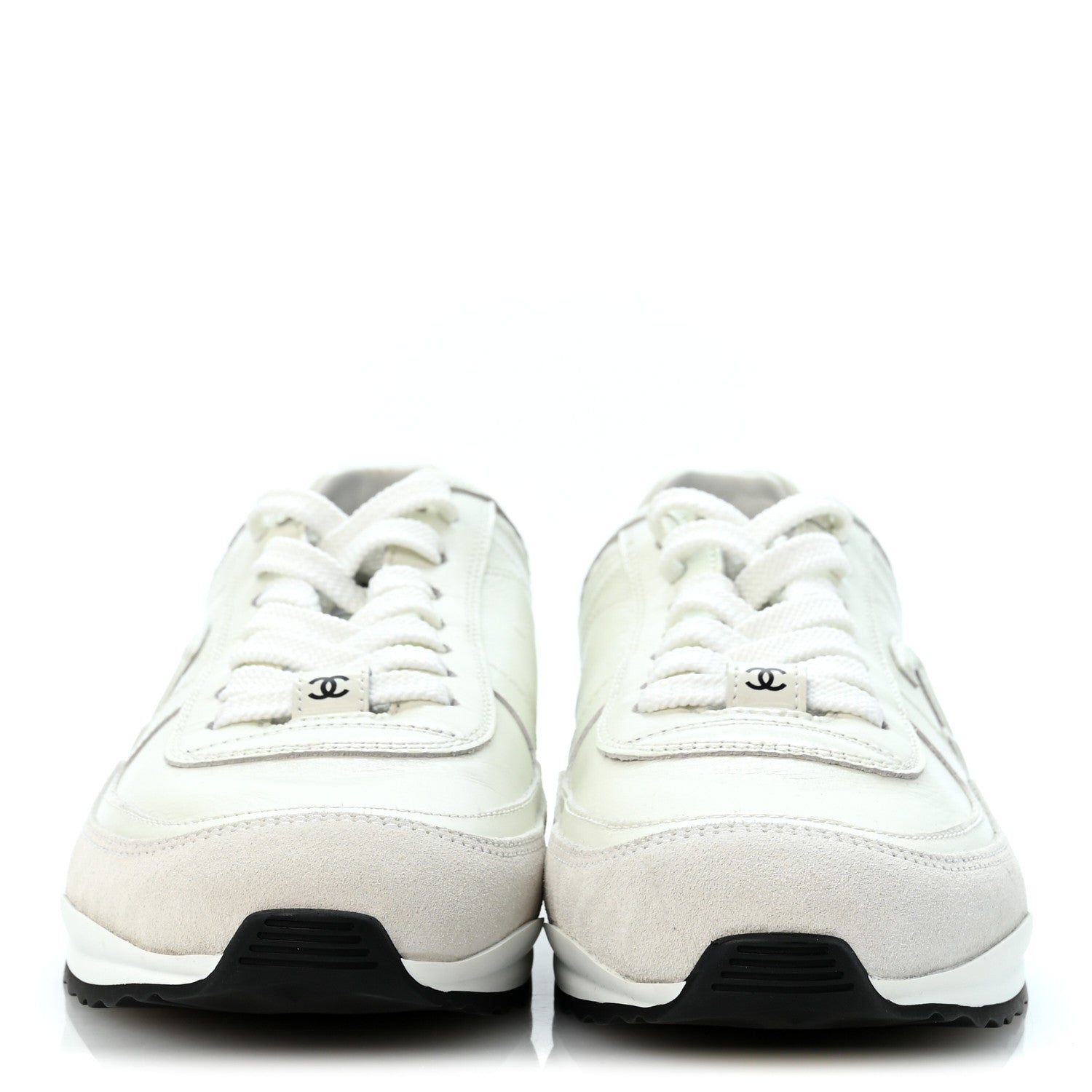 Chanel Suede Calfskin Quilted CC Sneakers 39 White Black 3 of 10