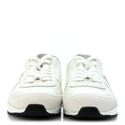 Chanel Suede Calfskin Quilted CC Sneakers 39 White Black 3 of 10