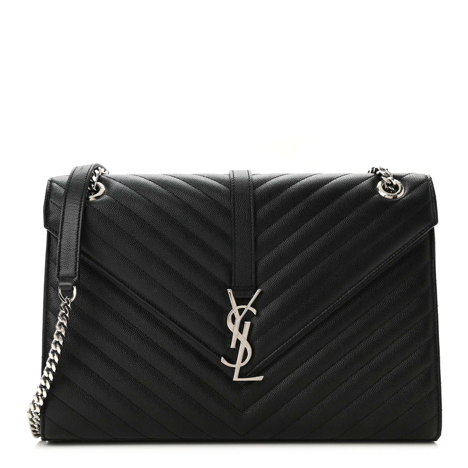 Saint Laurent Grain De Poudre Matelasse Chevron Large Monogram Satchel Black 1 of 10