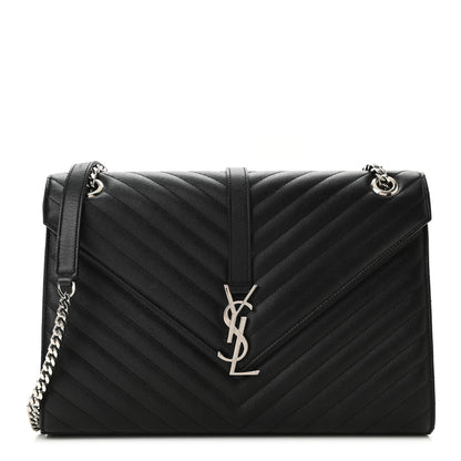 Saint Laurent Grain De Poudre Matelasse Chevron Large Monogram Satchel Black 1 of 10
