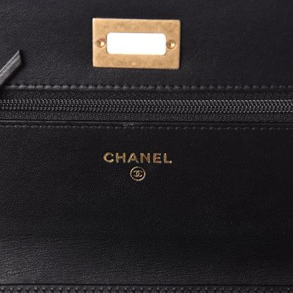 Chanel Calfskin Crocodile Embossed Graffiti 2.55 Cocodile Reissue Wallet On Chain WOC Black Gold 6 of 10