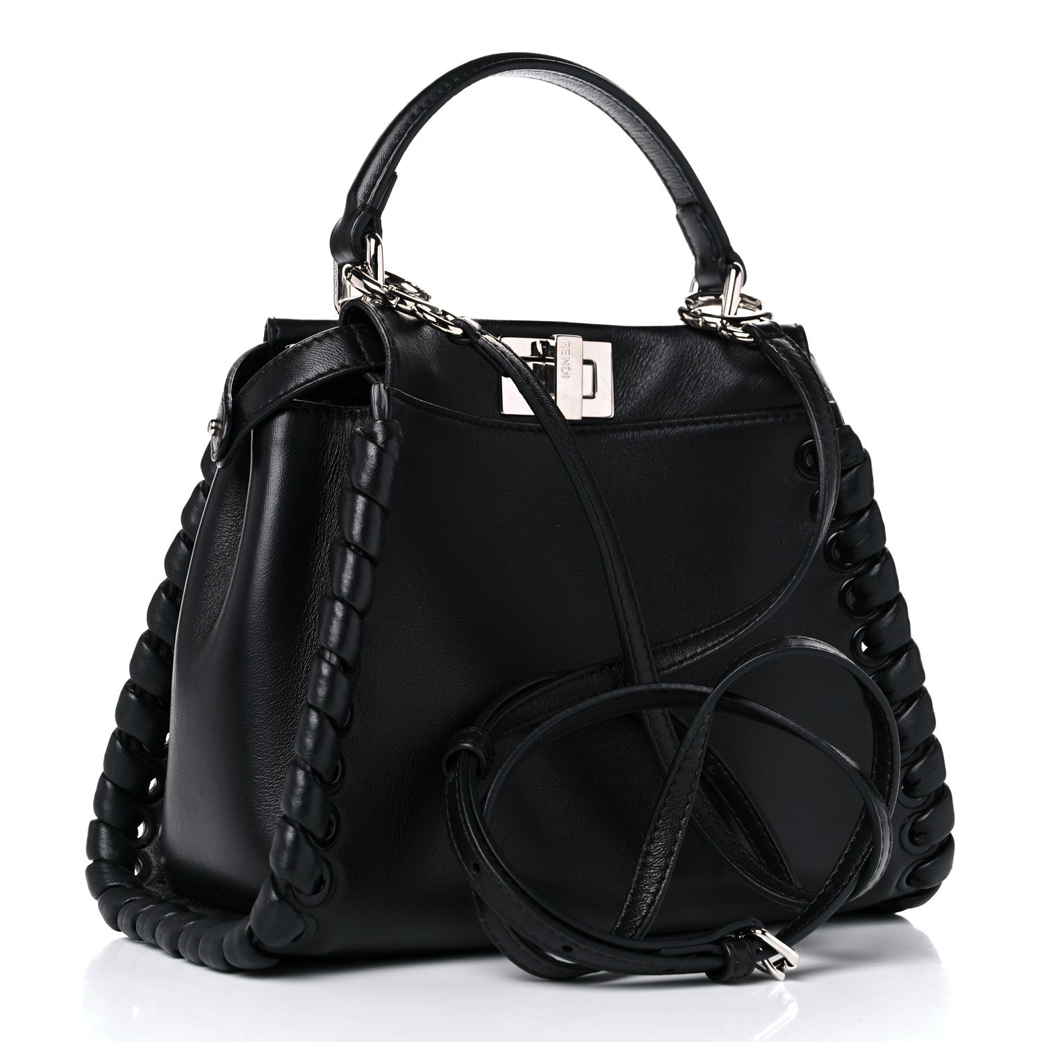 Fendi Nappa Lace Up Mini Peekaboo Iconic Satchel Black 3 of 12