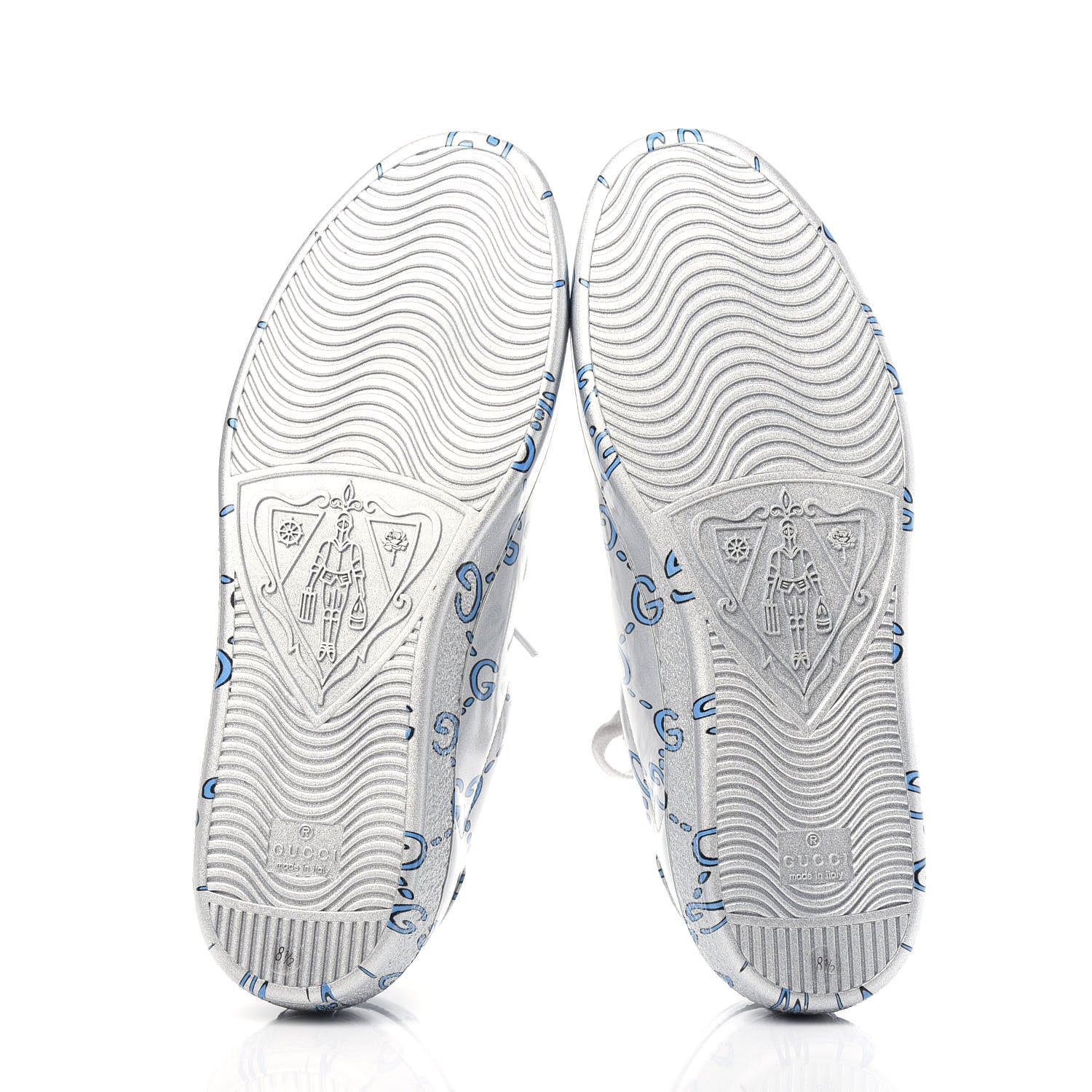 Gucci Miro Rubber Wax GucciGhost Print Mens New Ace Sneakers 8.5 Silver 8 of 12