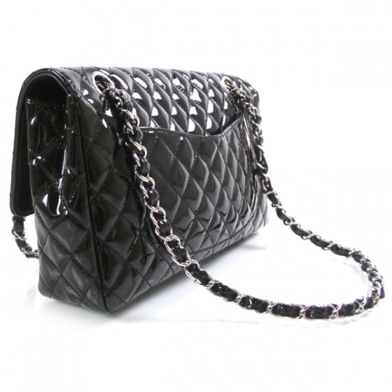 Patent Quilted Secret Label Medium Flap Black