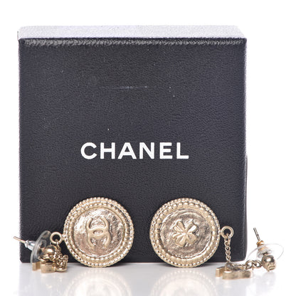 Chanel Medallion Clover CC Drop Earrings Light Gold 7 of 7